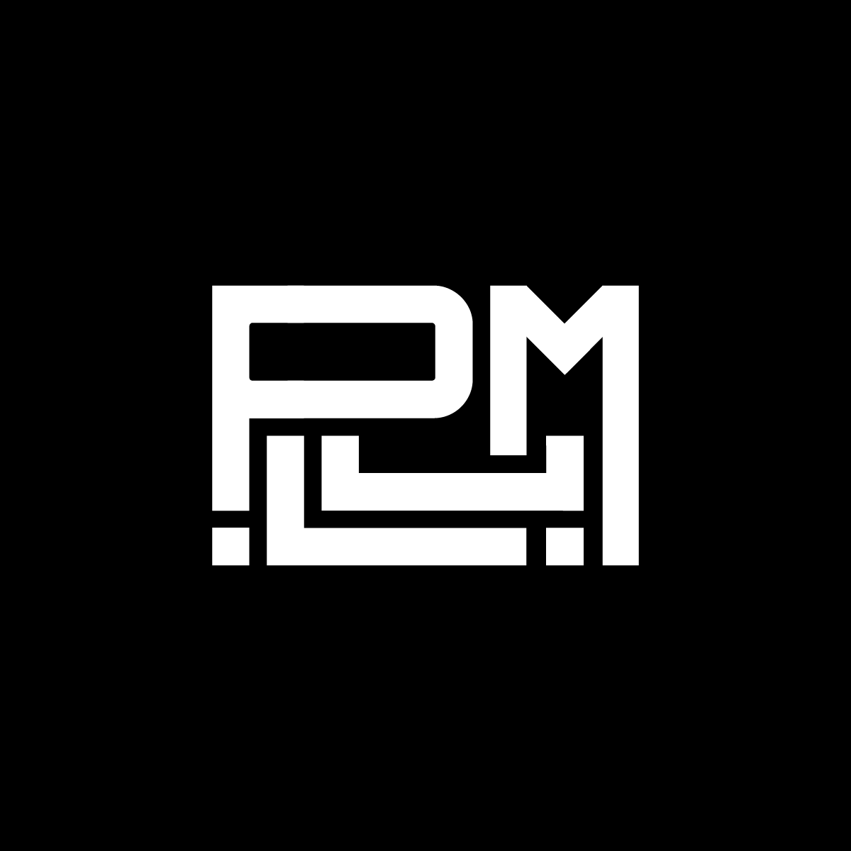 Stylized logo with the letters PLUM in white on a black background.