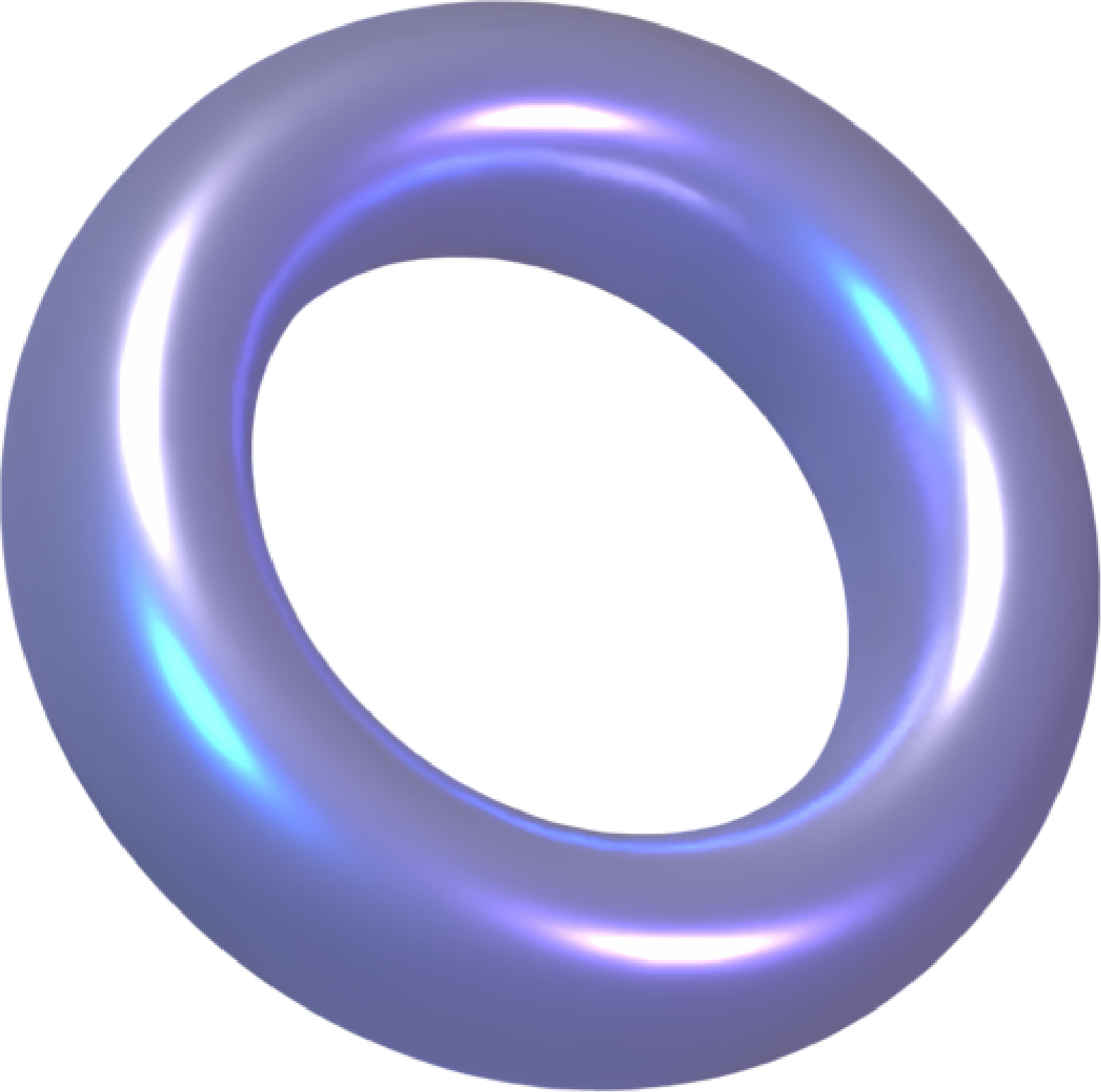 A shiny, metallic ring with a purple-blue glow, floating against a white background.