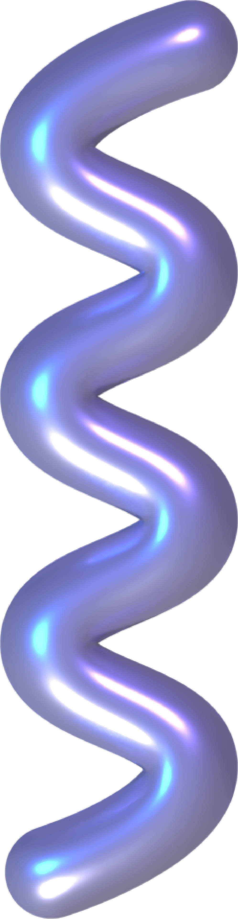 A vertical, abstract, metallic-looking helix with glowing blue and white accents, creating a futuristic appearance.