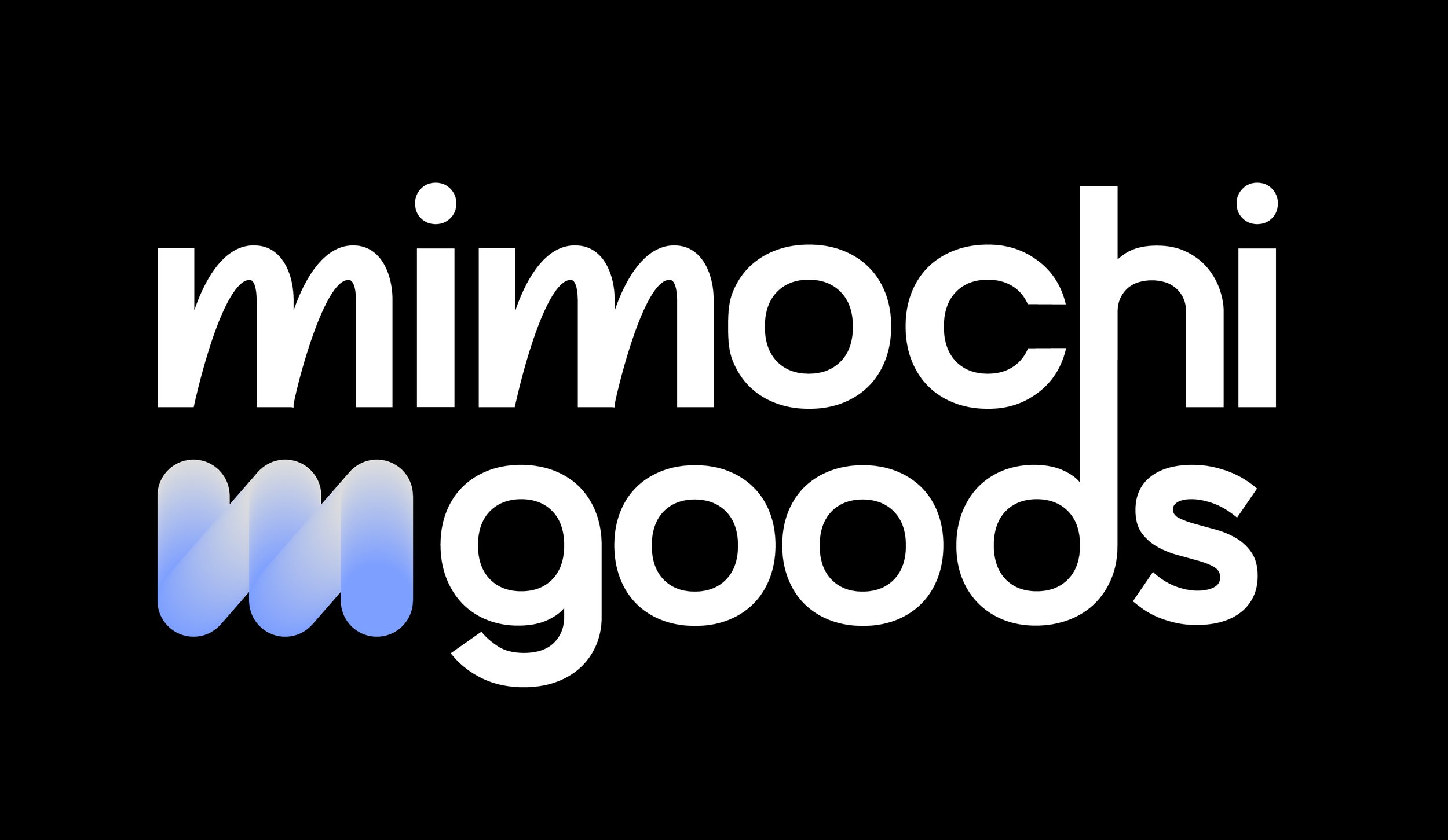 Mimachi Moods logo with black background, white text, and three blue and white wavy lines overlapping the letter 'm'.