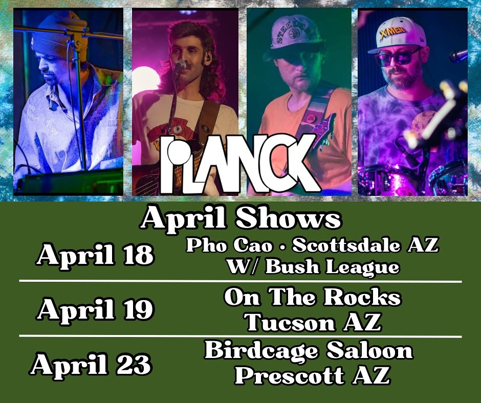 Something something April showers
April’s stacking up with cosmic grooves and desert vibes!
4/18 – @pho_cao, Scottsdale AZ (w/ @bush.league.az)
4/19 – @ontherockstucson, Tucson AZ
4/23 – @prescottbirdcagesaloon, Prescott AZ