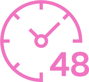 Horloge analogique avec chiffres roses indiquant 48, affichant un temps approximatif de 2h10.