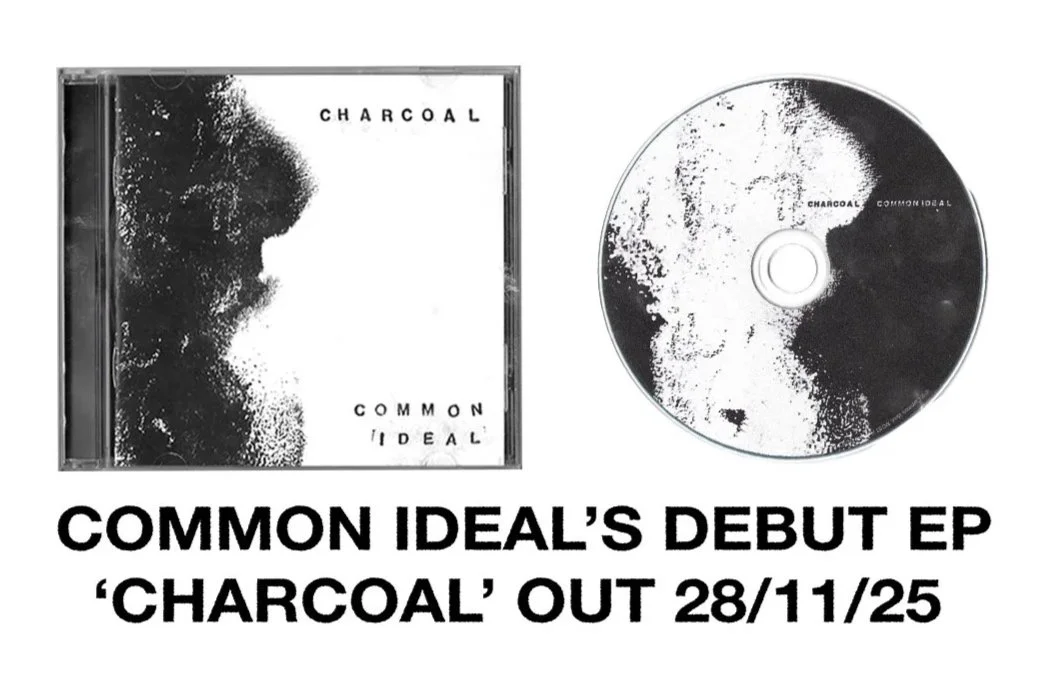 Music album cover and disc for Common Ideal's debut EP 'Charcoal' with release date November 28, 2025.