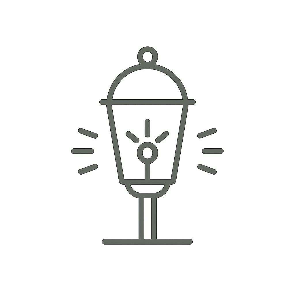 Icône d'une lampe de bureau stylisée avec des rayons de lumière autour.