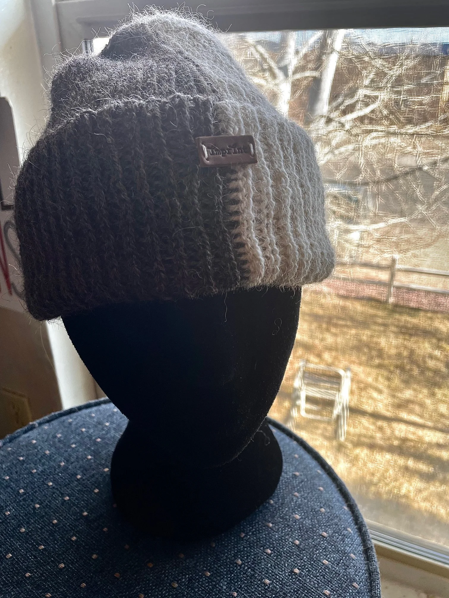 Crocheted Llama's Wool Hat | White & Gray - Undyed