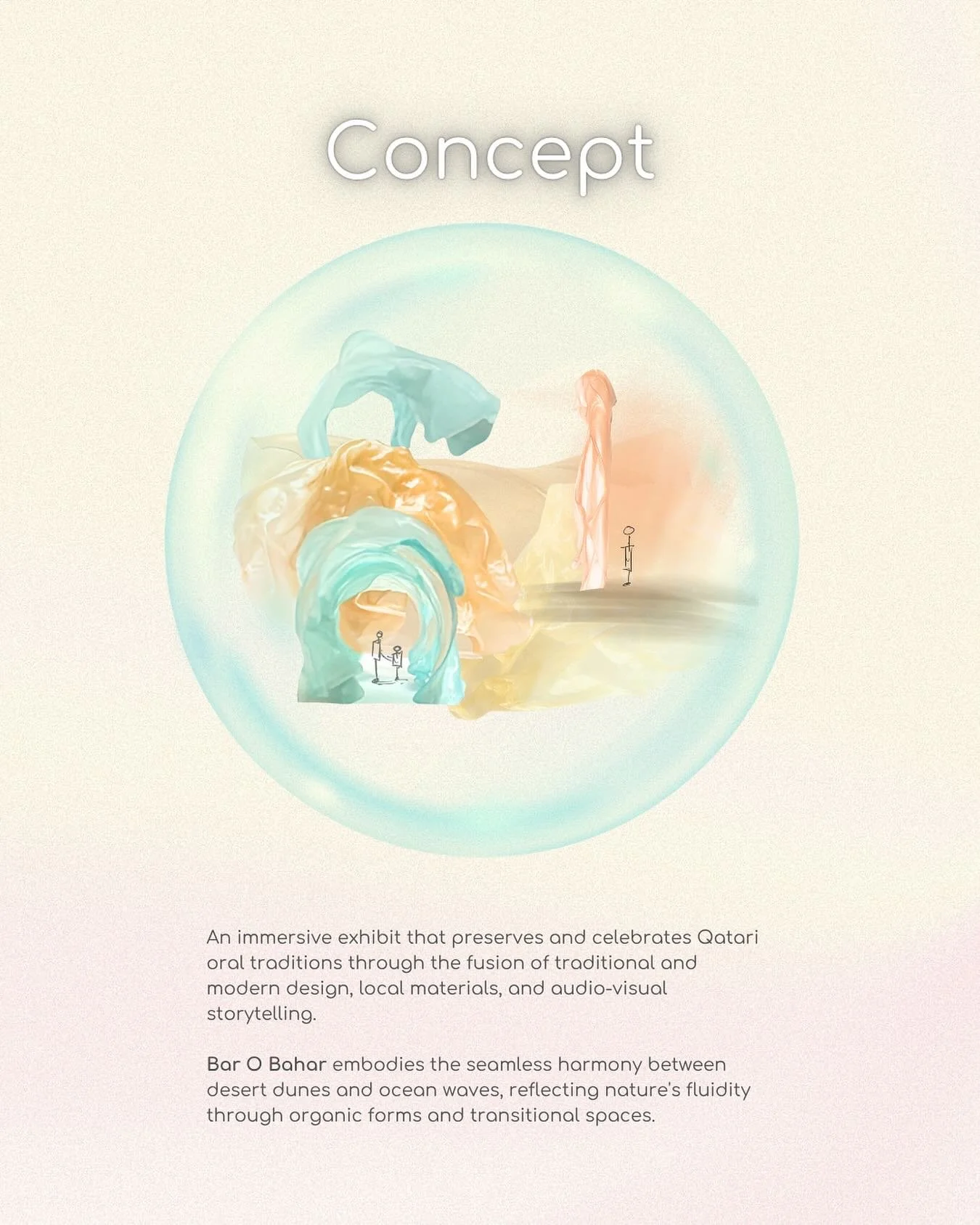 Concept

This project is rooted in preserving the beauty of Qatari oral traditions through an immersive exhibit. It blends traditional stories with modern design, local materials, and sensory storytelling to create something that feels both familiar 