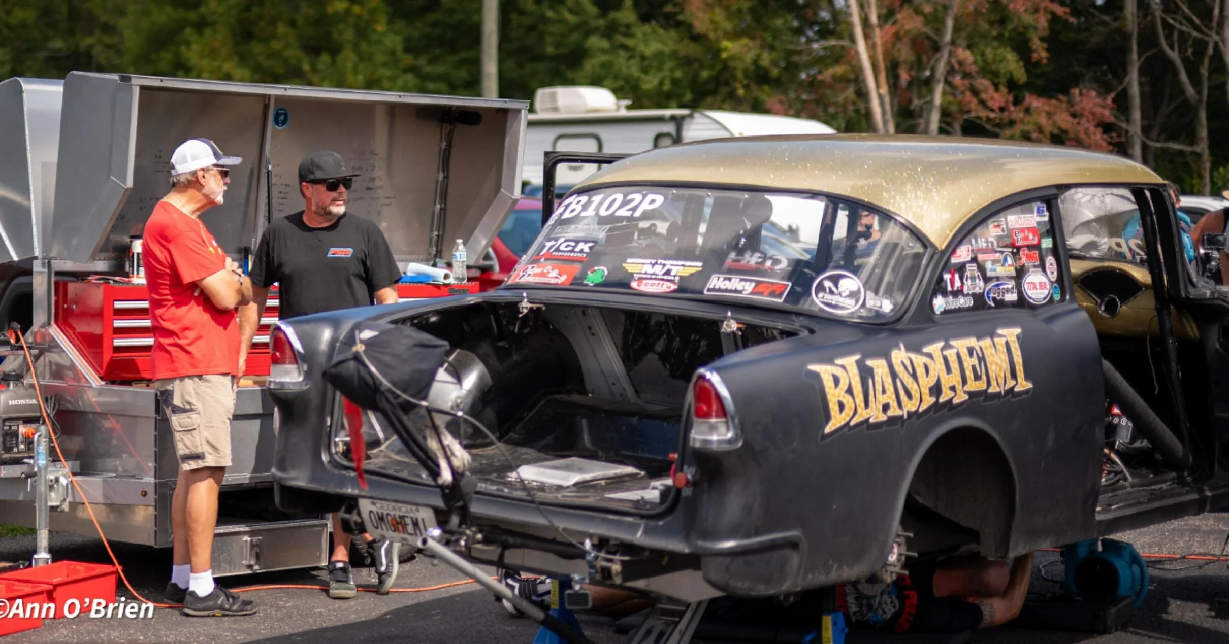 @finnegan999 hanging out in the impound at @hotrodmagazine Drag Week at Cecil County Dragway. His team was hard at work trying to get Blasphemi back on the road so the team can make it to MIR tomorrow for the final day. Happy to hear they got the par