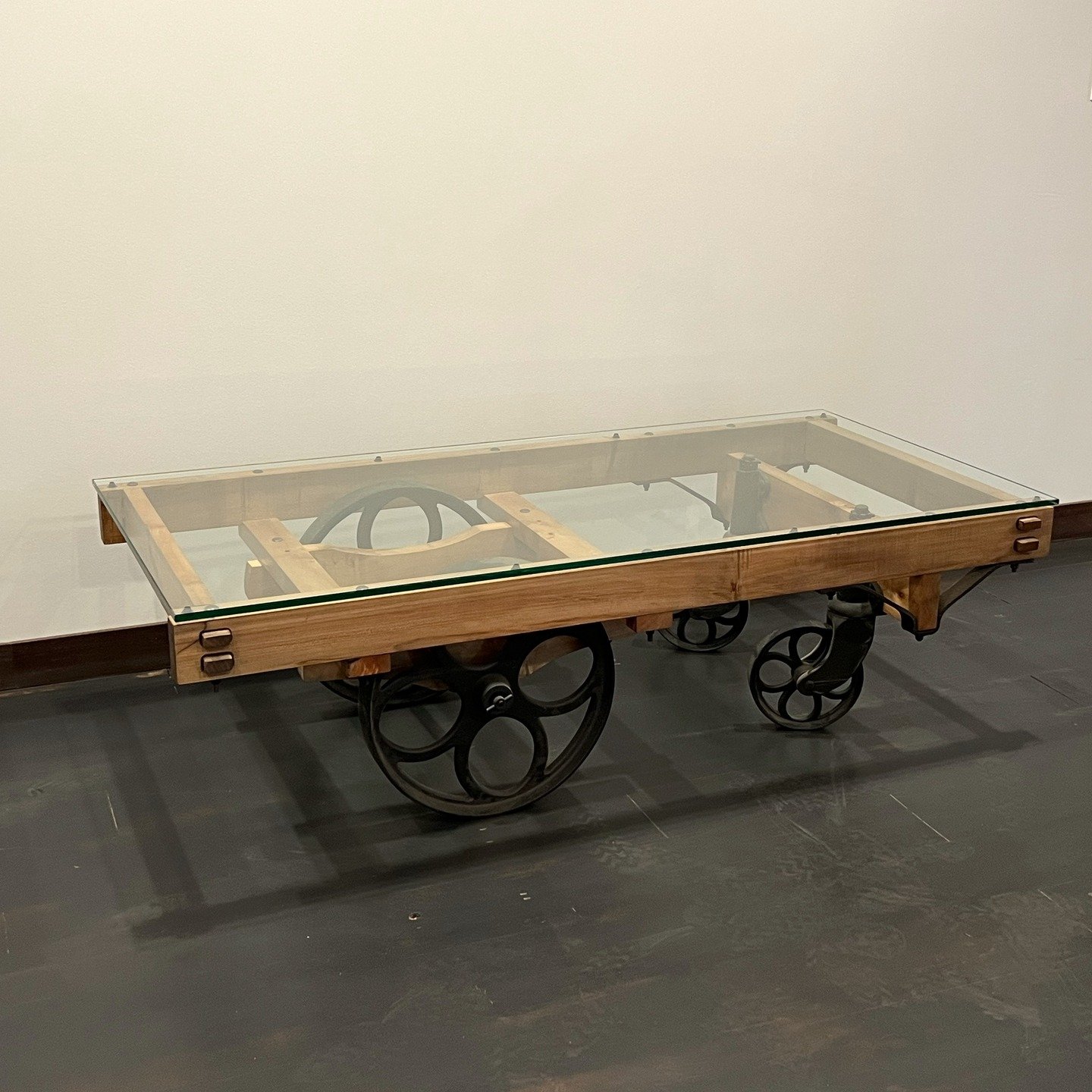 FOR SALE: Glass top sits on a maple and cast iron frame. 
Measures 31&quot;w x 64&quot;l x 19 1/4&quot; tall. 

Call for details!

#coffeetable #coffeetablestyling #livingroomdecor #homestyle #forsale