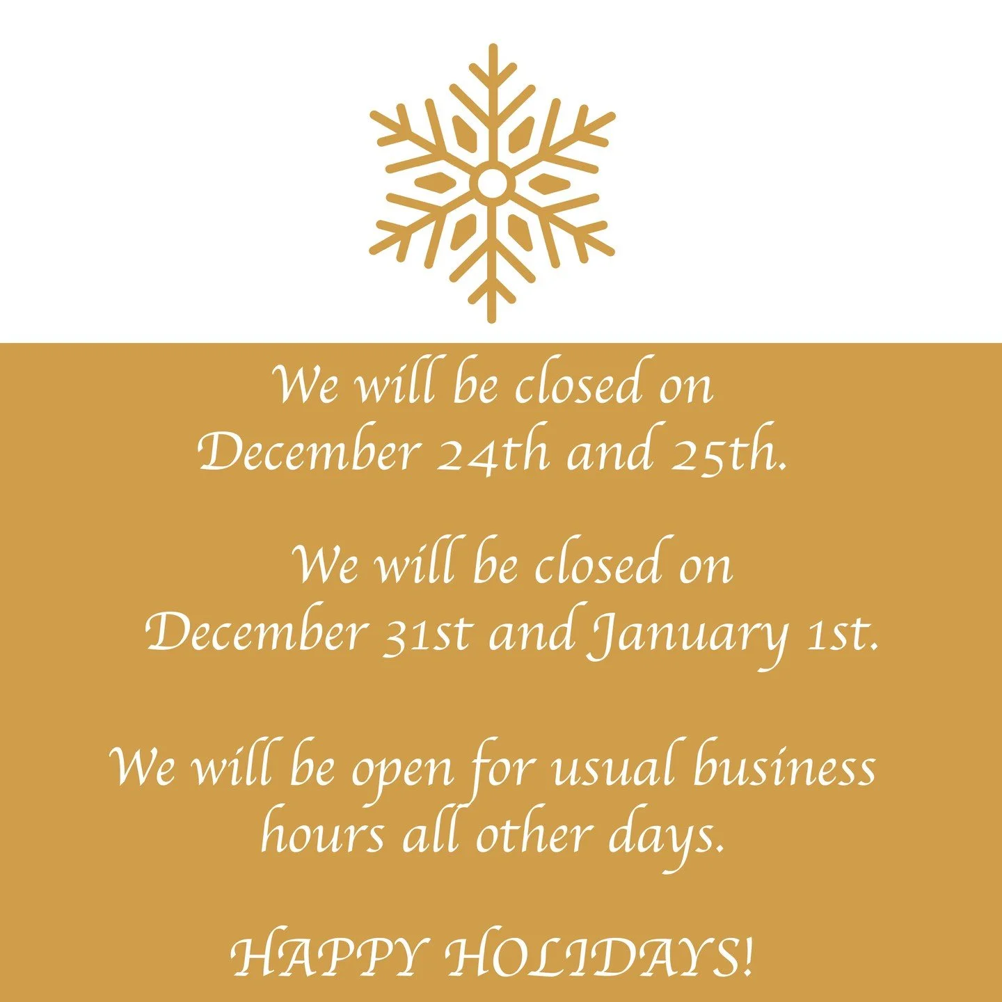 Wishing you health and happiness! Good tidings for the holidays and all the best for 2026!
Please note our holiday hours. 
#happyholidays #newyear