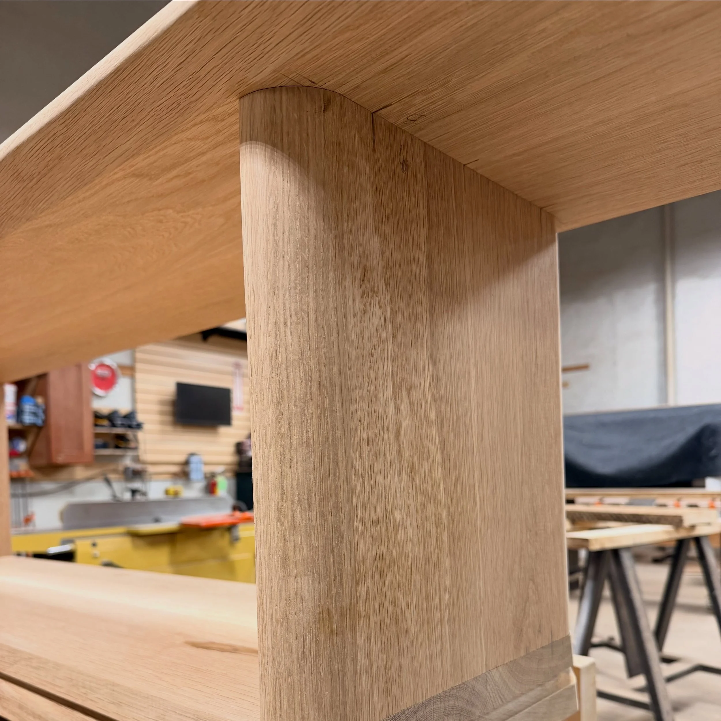 The corner that says everything. It isn&rsquo;t an accident, it&rsquo;s a decision. Clean, intentional, and built to last. This white oak bench is still very much in progress but it is already telling you everything you need to know about how it&rsqu