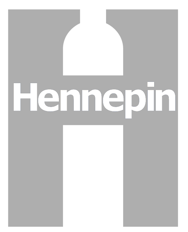 Large gray letter "H" with the word "Hennepin" across the middle in white lettering.