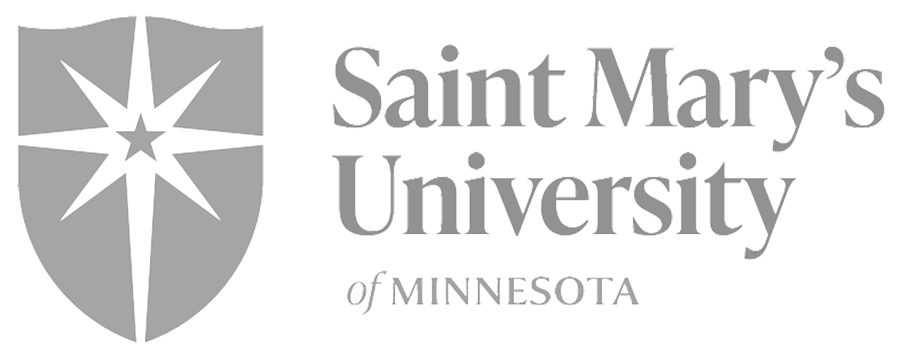 Logo of Saint Mary's University of Minnesota featuring a shield with a star and cross, and text of the university's name.