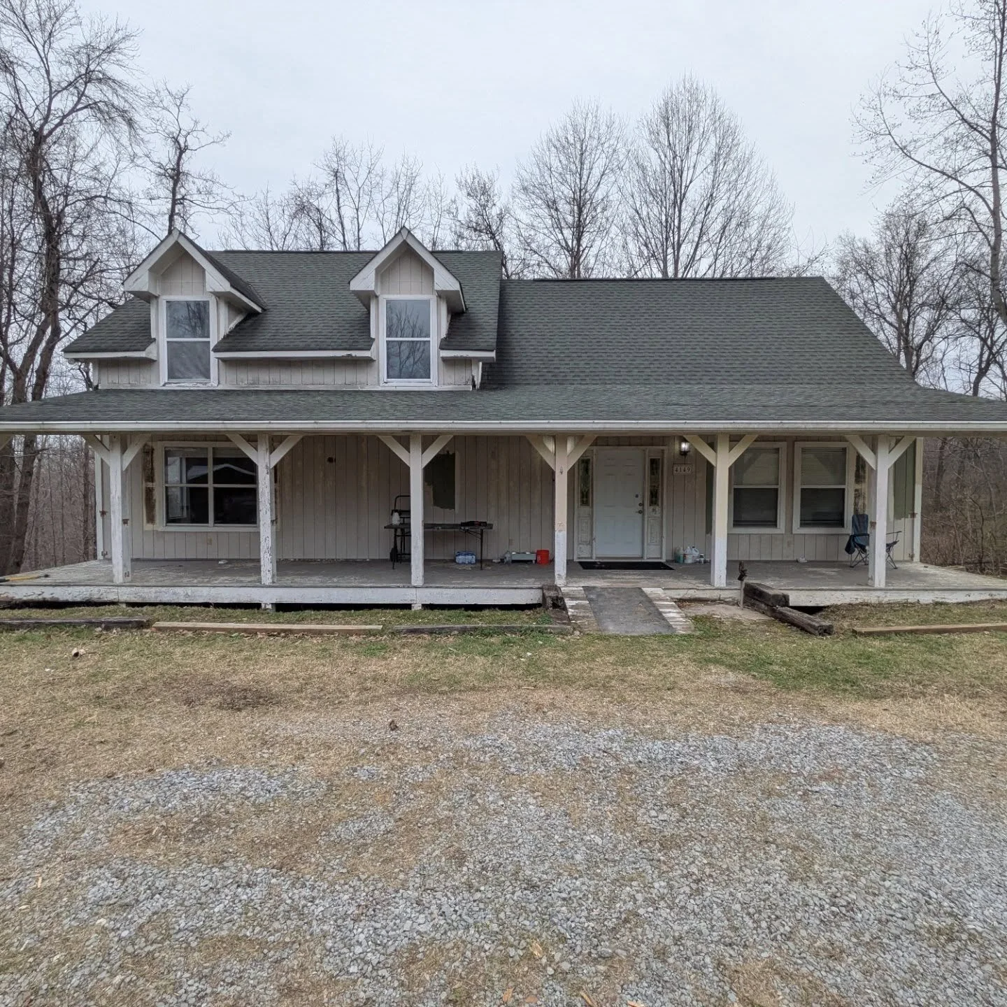 Status Update - photo edition!

We aren't quite a month in on this project!

Some key things we've done so far:

Porch railing removed
Flooring removed everywhere except bathrooms
1 new HVAC unit installed &amp; 1 repaired
All light fixtures removed 