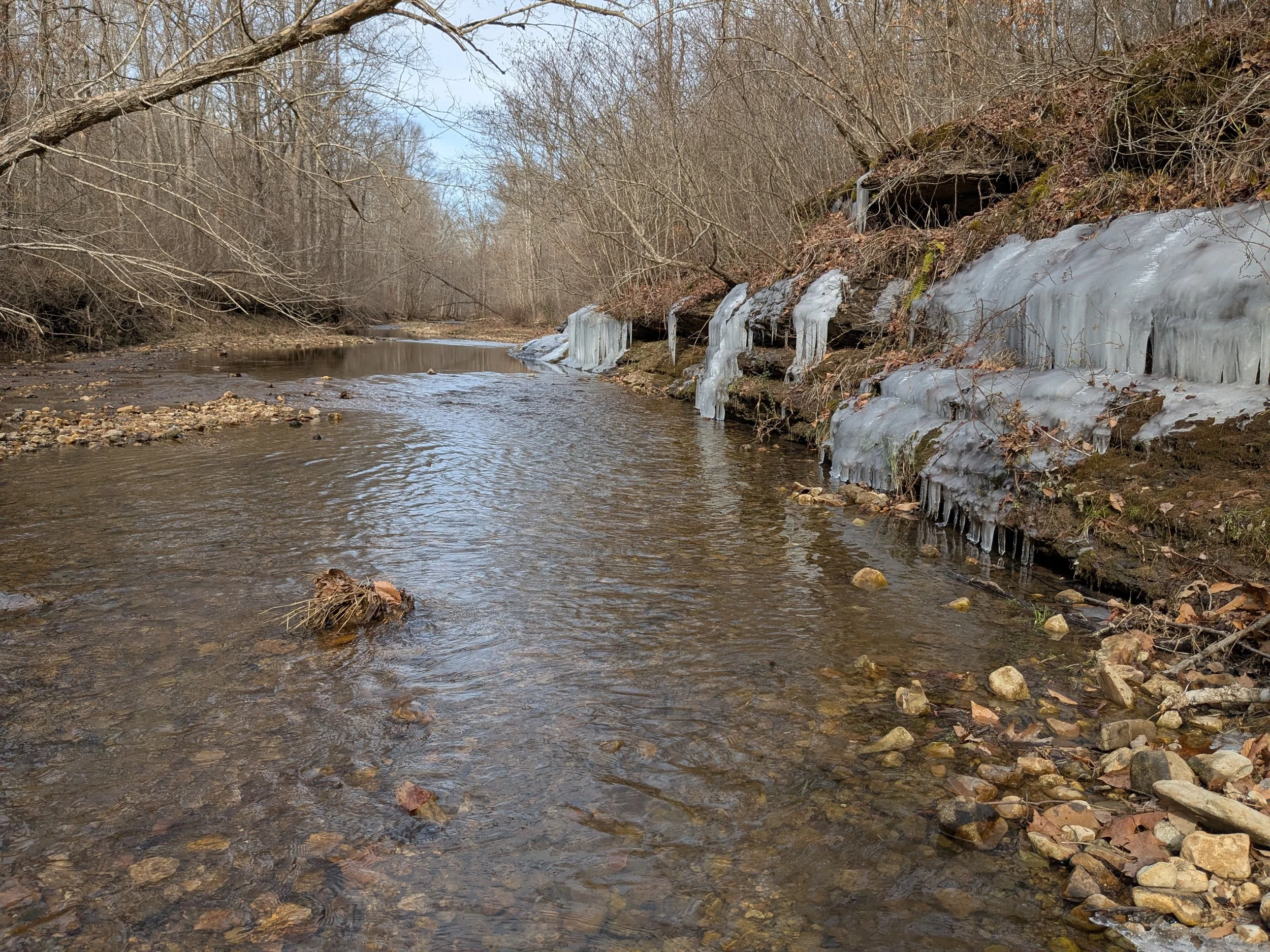 Frozen runoff from hillside spring