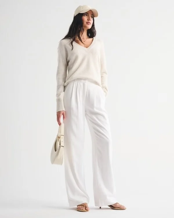 A&amp;F Sloane Linen-Blend Tailored Wide Leg Pant