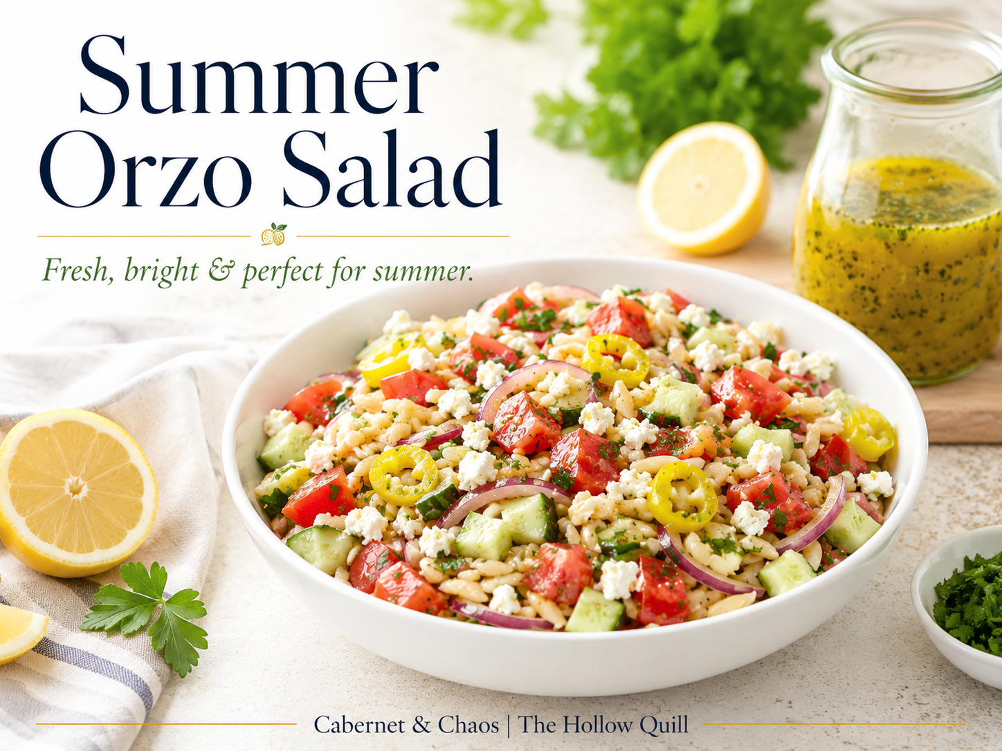 Fresh Summer Orzo Salad w/ Lemon Vinaigrette