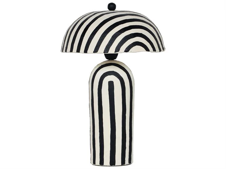 Maiori Striped Papier Mache Table Lamp Black and White
