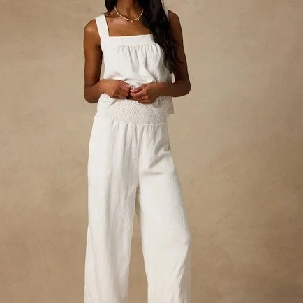 Parisa White Cotton Crochet Lace Wide-Leg Pants
