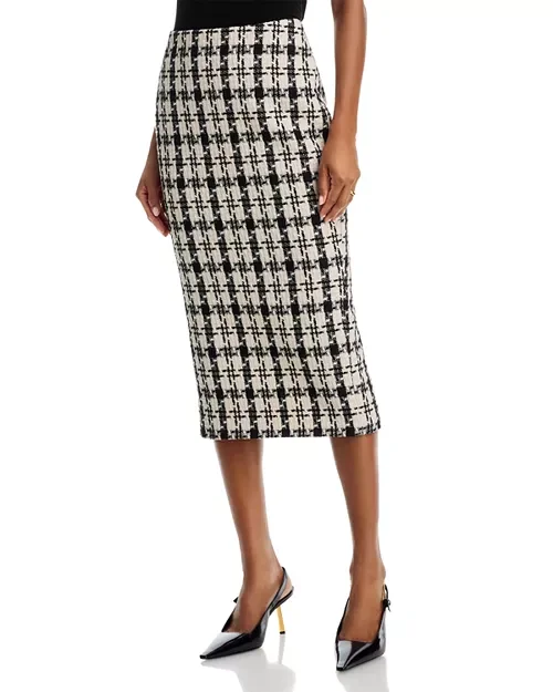 Houndstooth Tweed Midi Skirt - Exclusive