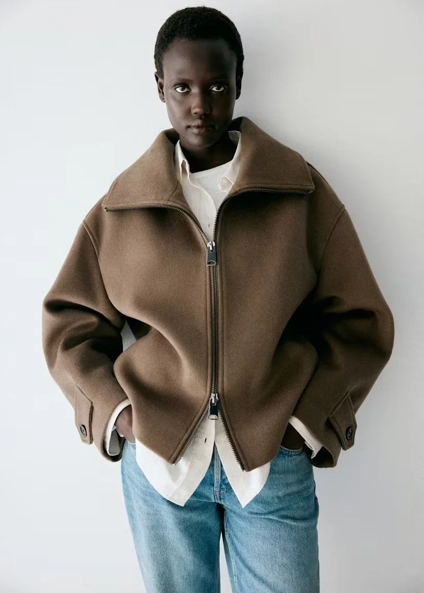 High-neck zip-up jacket