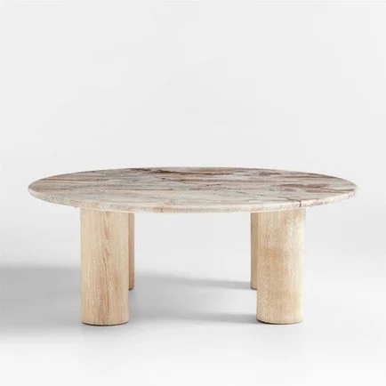 Homage Marble and While Oak Wood 44'' Round Coffee Table
