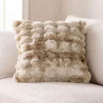 Textured Faux Fur Sierra Tan 20""x20"" Throw Pillow Cover