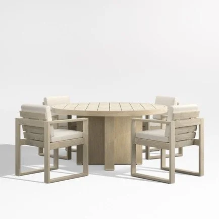 Mallorca 60"" Wood Outdoor Dining Table Set with Ivory