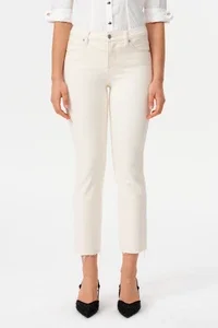 Mid Rise Cropped Raw Hem Straight Leg Jeans