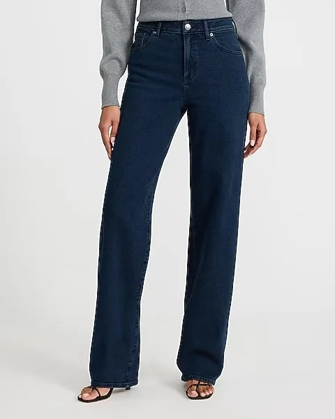 High Waisted Relaxed Straight Dark Wash Jeans