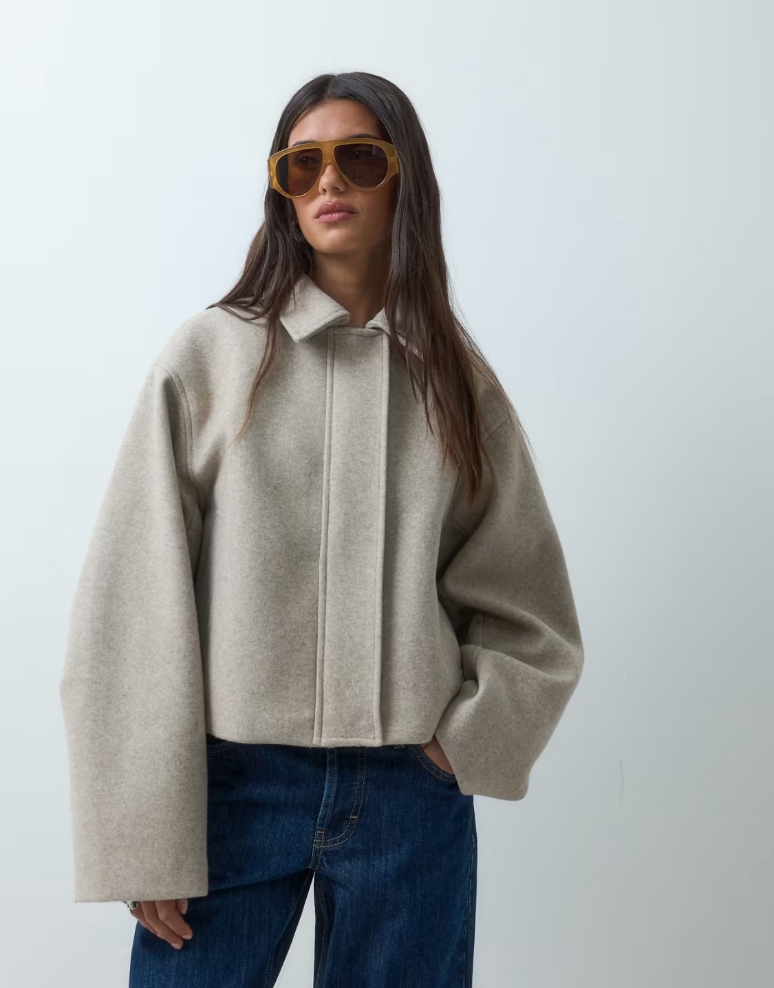 ASOS DESIGN formal top collar cropped jacket in mushroom