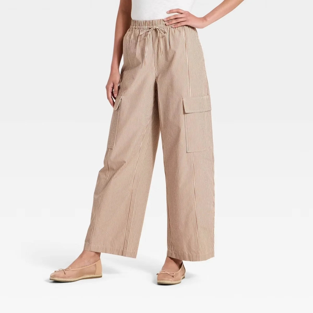 Women's Front-Tie Striped Cargo Pants