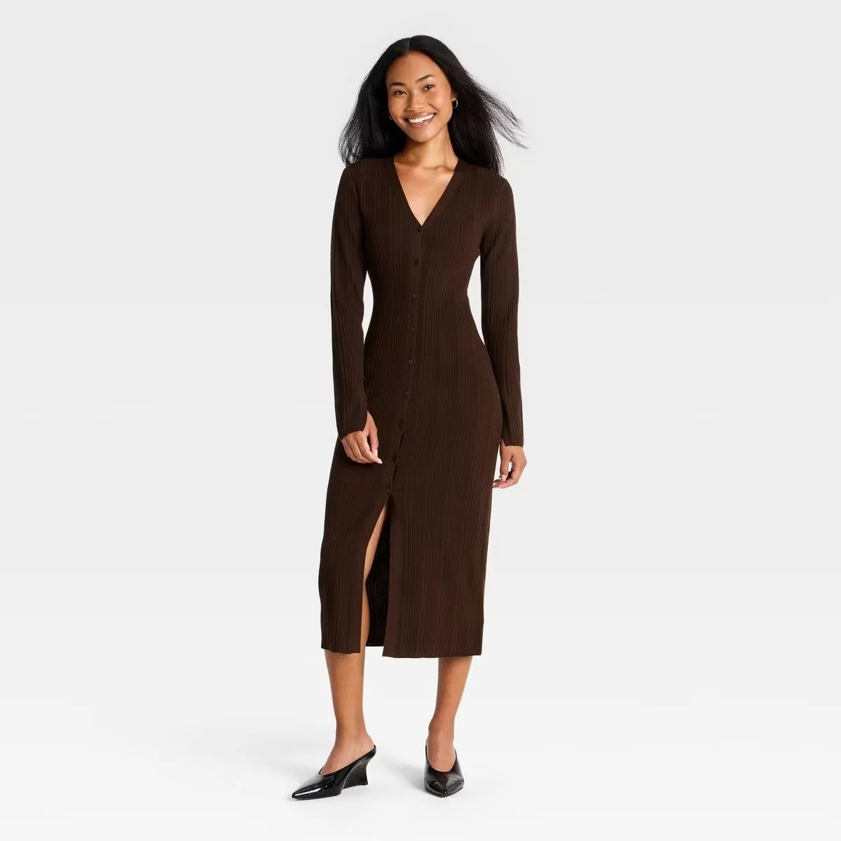 Women's Button-Up Midi Sweater Dress