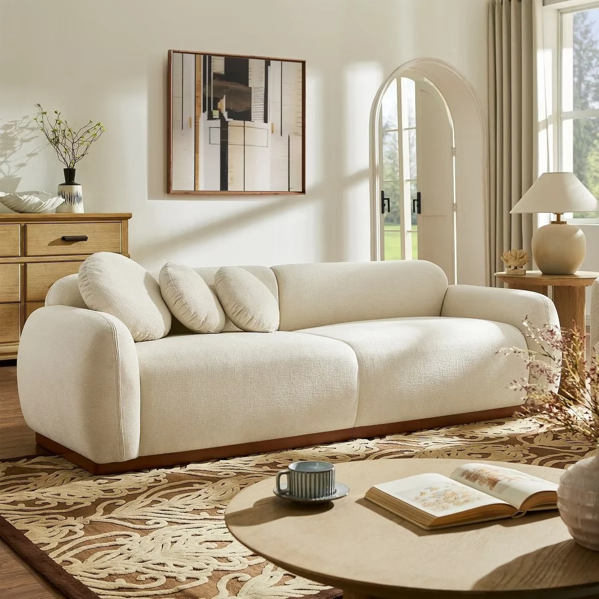 Modern Cream White Chenille Cloud Couch,