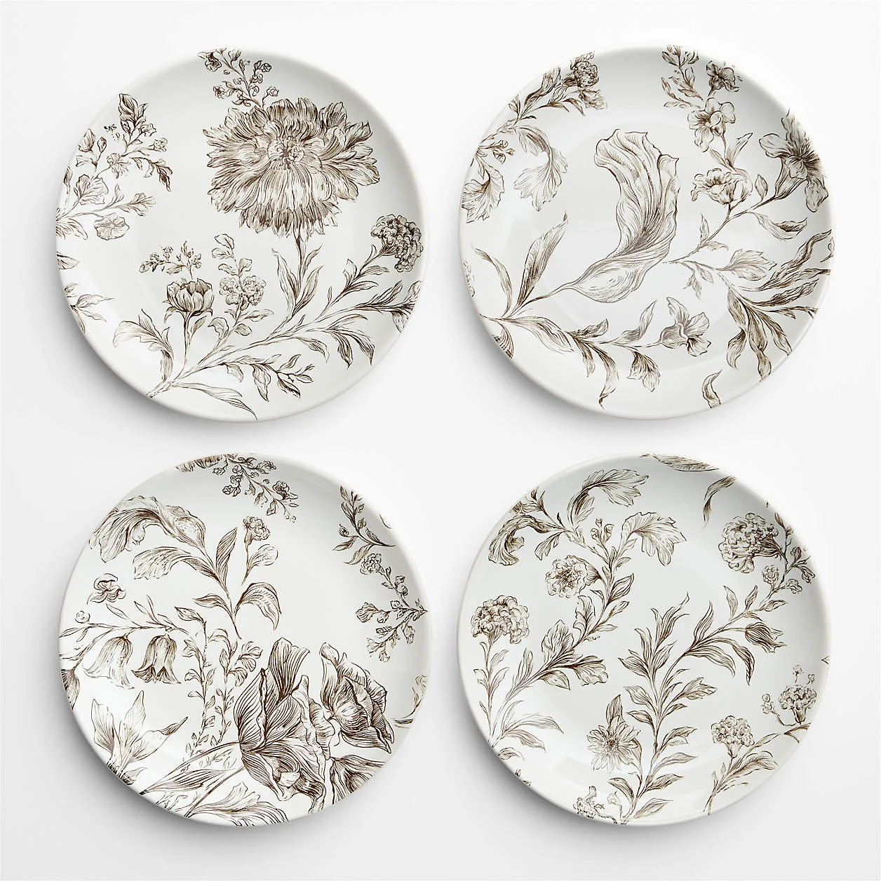 Autumn Toile Brown Stoneware Salad Plates, Set of 4