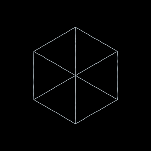 Line drawing of a 3D cube on a black background.