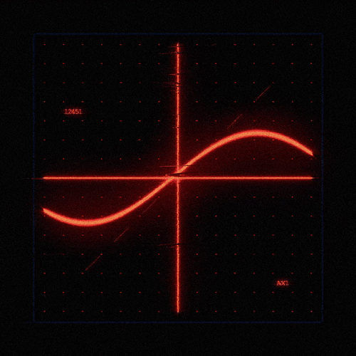 Red oscillograph displaying a wave pattern on a black background.