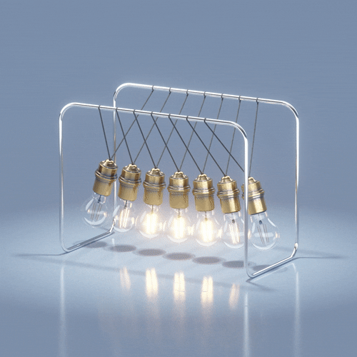 A set of six light bulbs connected to wire frames, with some bulbs turned on.
