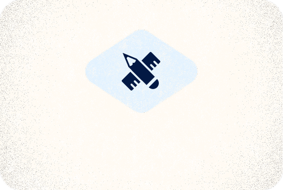 Icon of a pencil and ruler crossed over each other on a light blue diamond-shaped background.