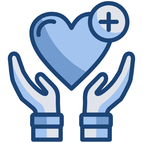 Icon of a heart in hands representing specialized and patient-focused clinical research teams.
