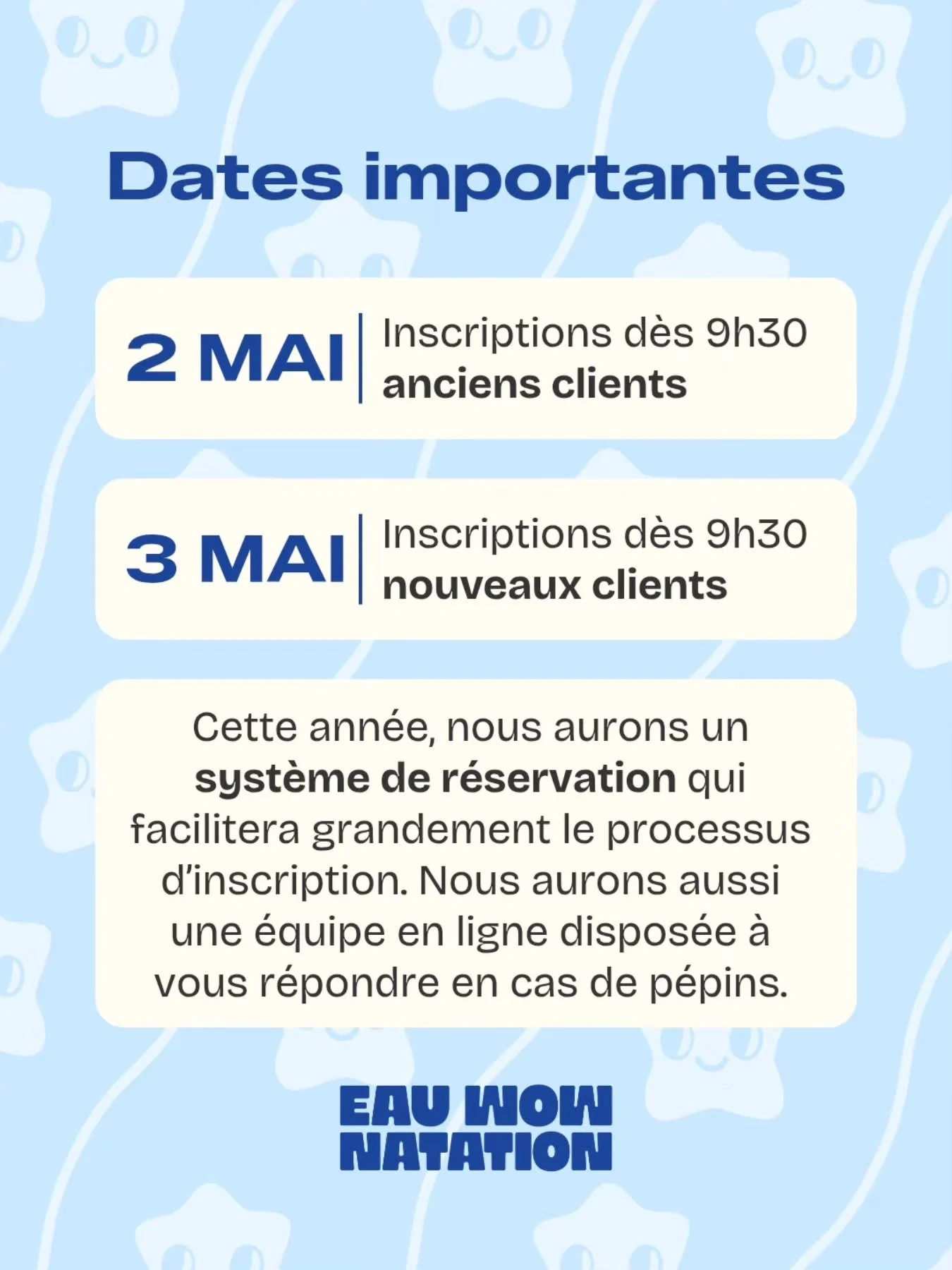 Voici le moment tant attendu o&ugrave; l'on vous partage nos dates d'inscription 🎉

Cette ann&eacute;e, nous aurons un syst&egrave;me de r&eacute;servation qui facilitera grandement la r&eacute;servation de vos cours ! 

Nous avons aussi doubl&eacut