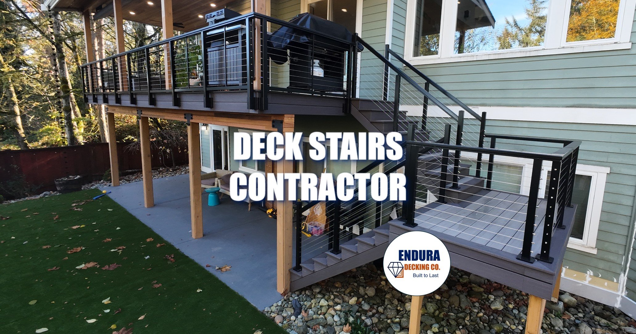 Homeowner reviewing deck stairs contractor plans and materials.