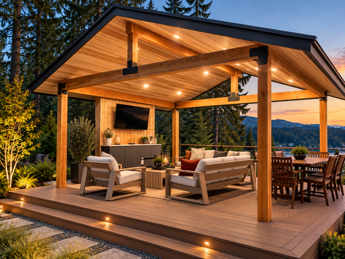 Freestanding cover and timbertech deck endura decking 