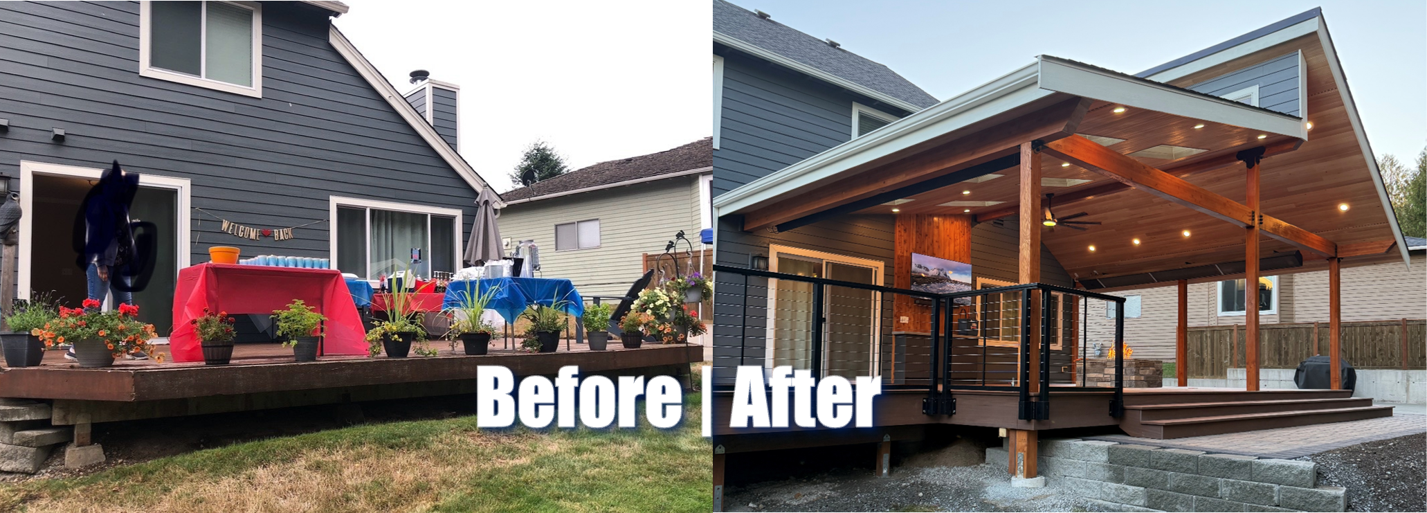 before and after of deck with and without cover