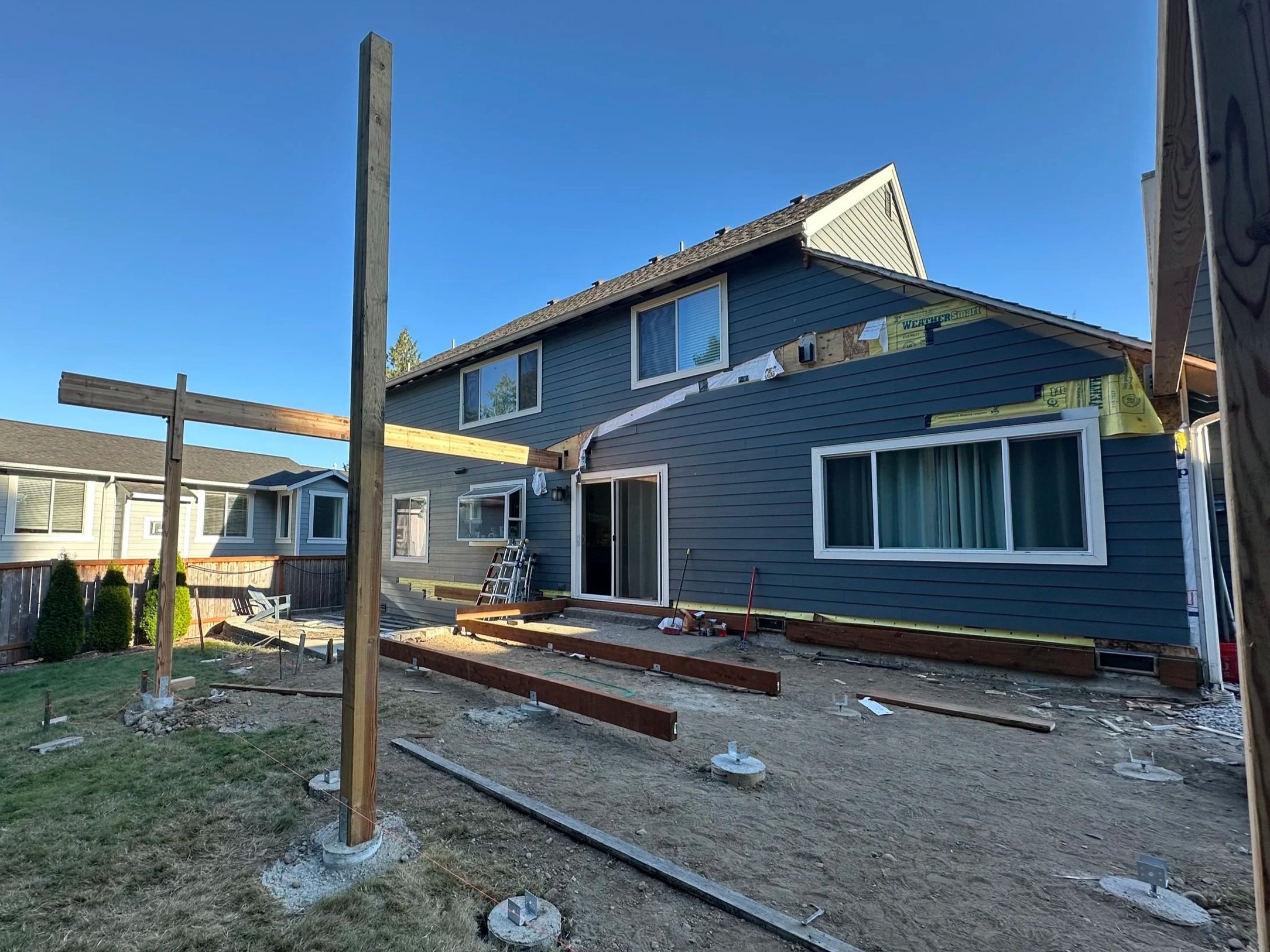 Deck posts and beams installed