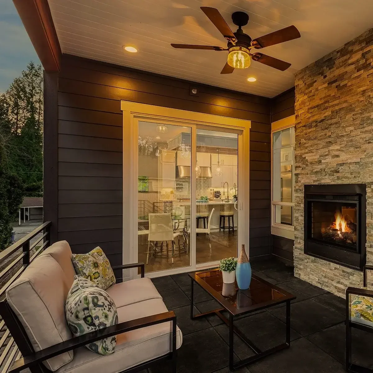 Floating Stone Deck Metal Railing Conditioned Living Space