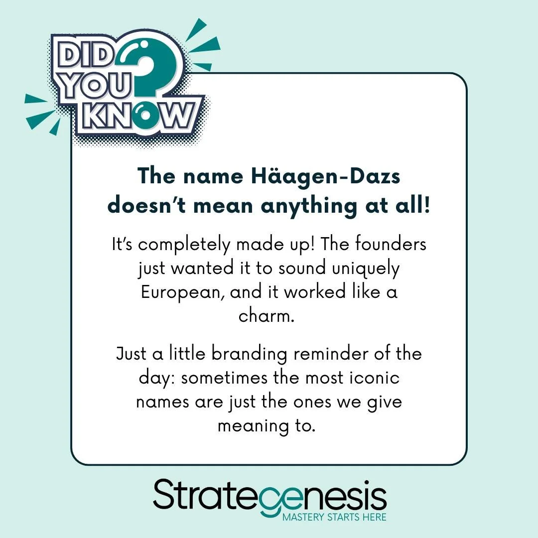 H&auml;agen-Dazs doesn&rsquo;t mean anything. The name was made up to feel premium and memorable, and it worked. We did the same with Strategenesis. It is not just a name. It is the beginning of strategy, structure, and transformation. Your brand doe