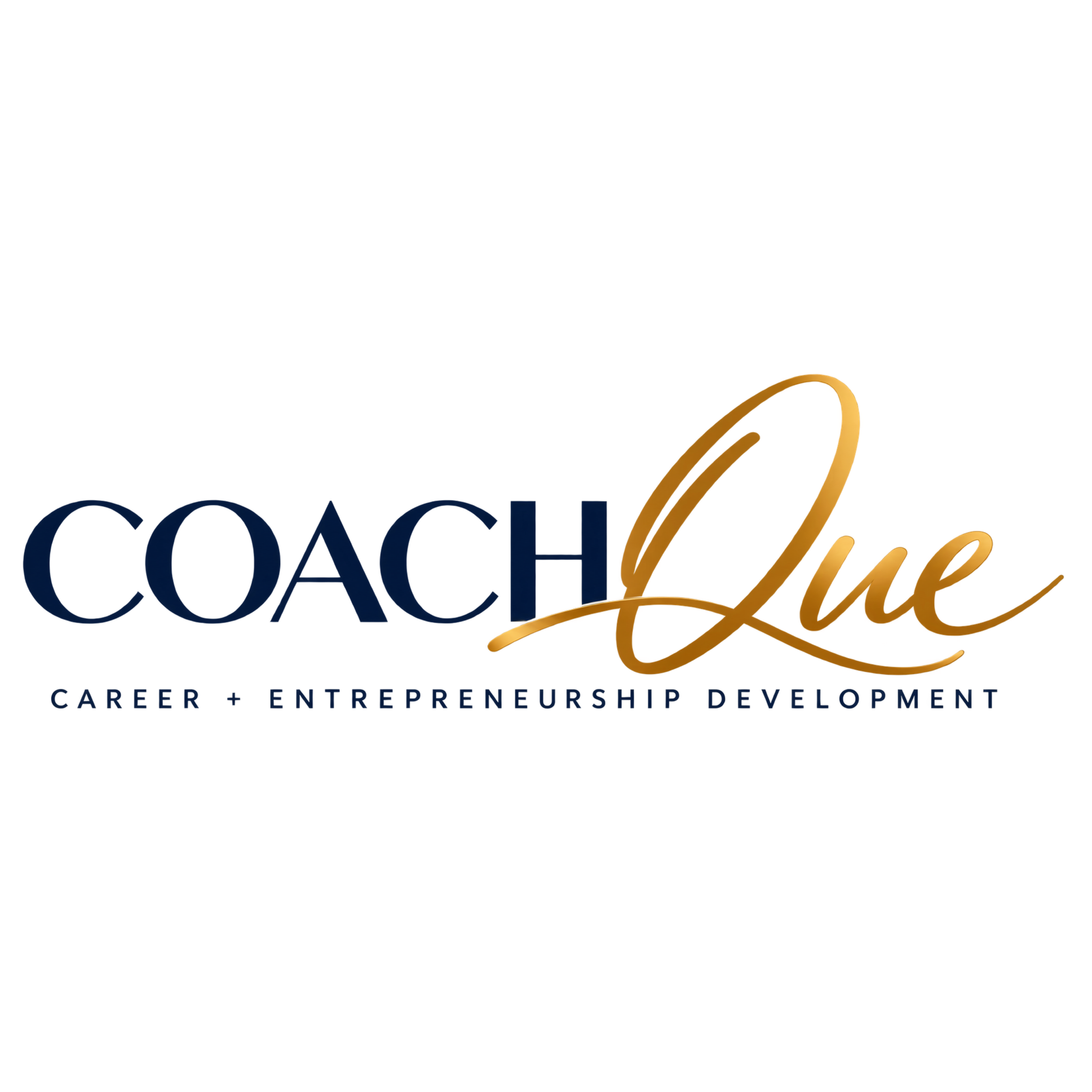 Coach Que logo with the tagline “Own Your Next,” representing career and entrepreneurship development focused on the person behind the goal.
