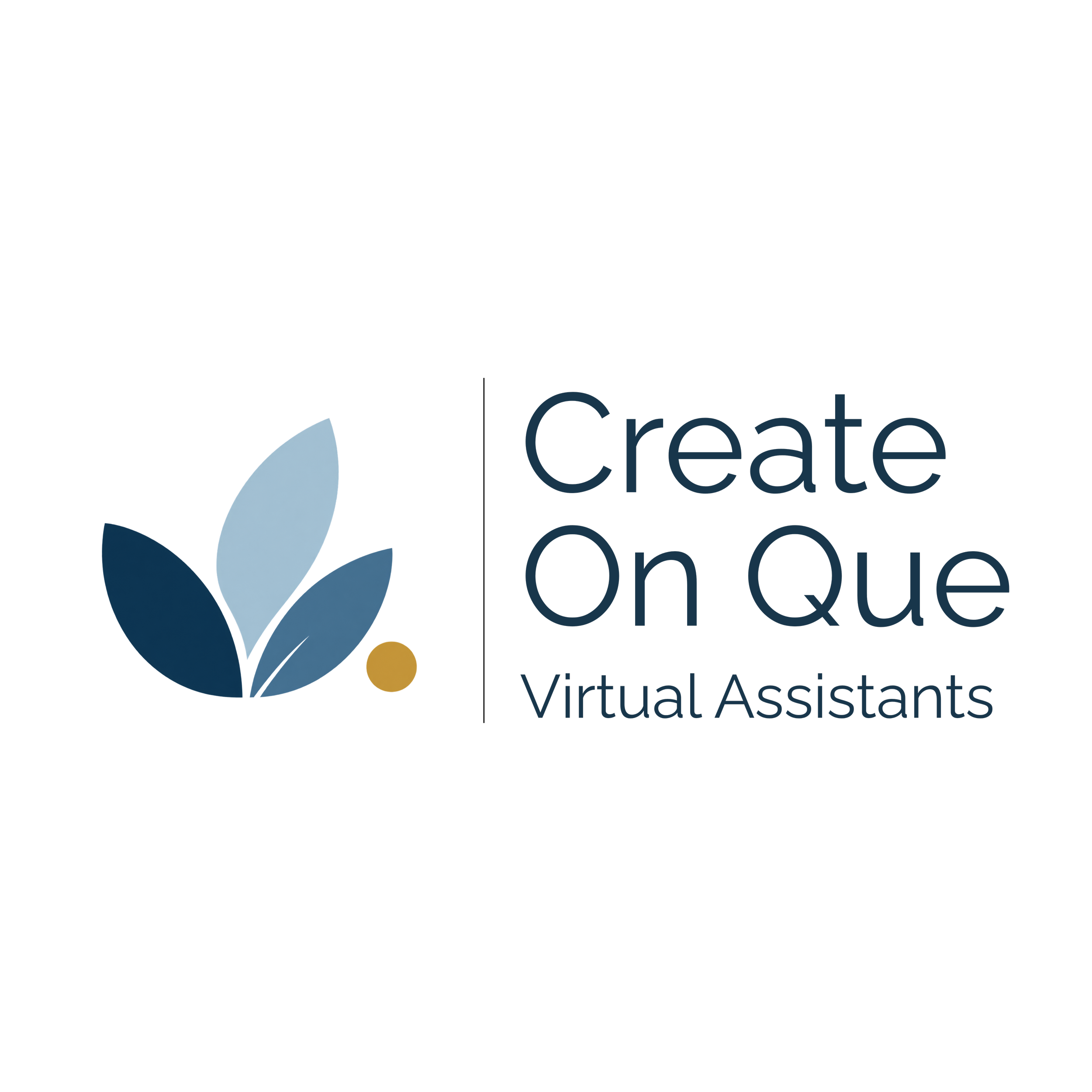 Create on Que Virtual Assistants logo with the tagline “Behind the Scenes. Ahead of You.”