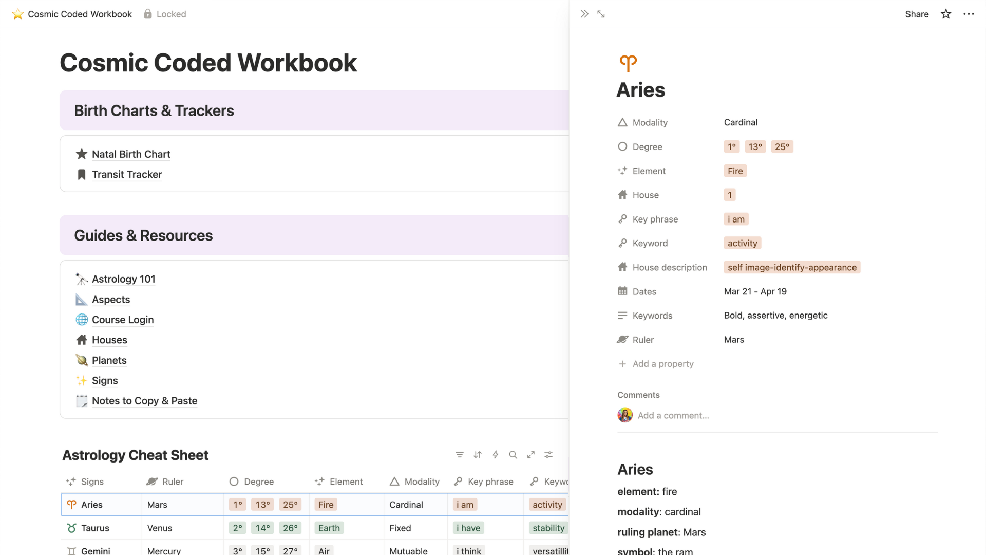 cosmic coded astrology workbook