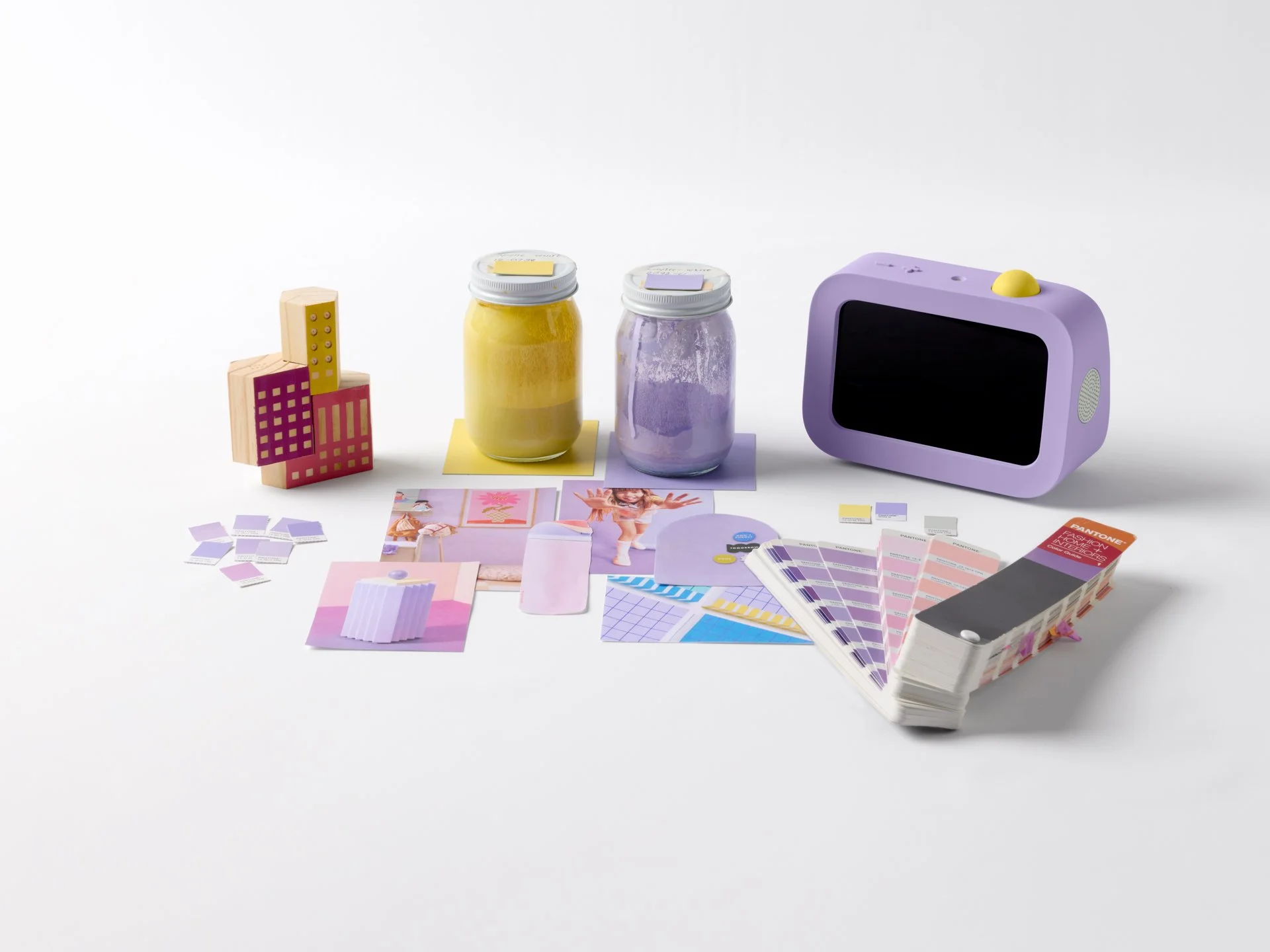 Purple and yellow color exploration for a children's task tracking device called Skylight Buddy.